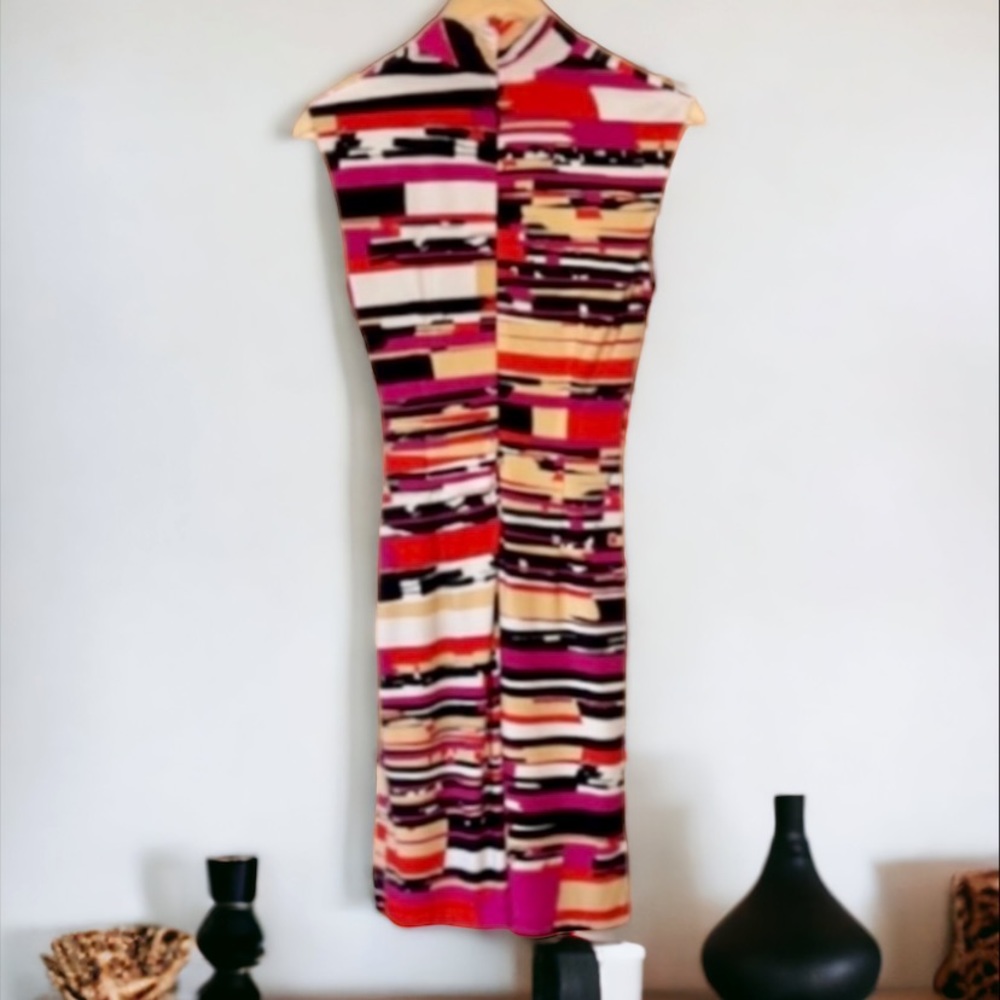 Muse Abstract Print V Neck Faux Wrap Ruched Dress - Picture 8 of 16
